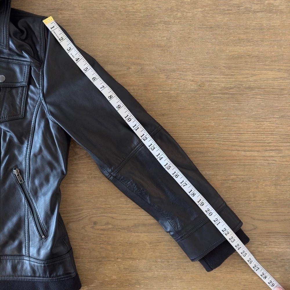 Quince 100% Soft Sheep Leather Moto Biker Jacket w/ Removable Hood-Black-Sz L - Picture 7 of 16